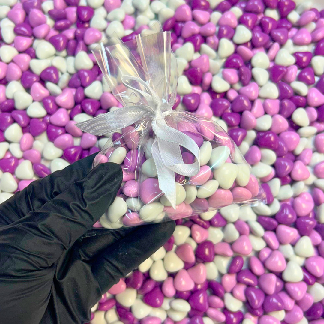 Purple & White Choc Hearts Bag - Pik n Mix Lollies NZ