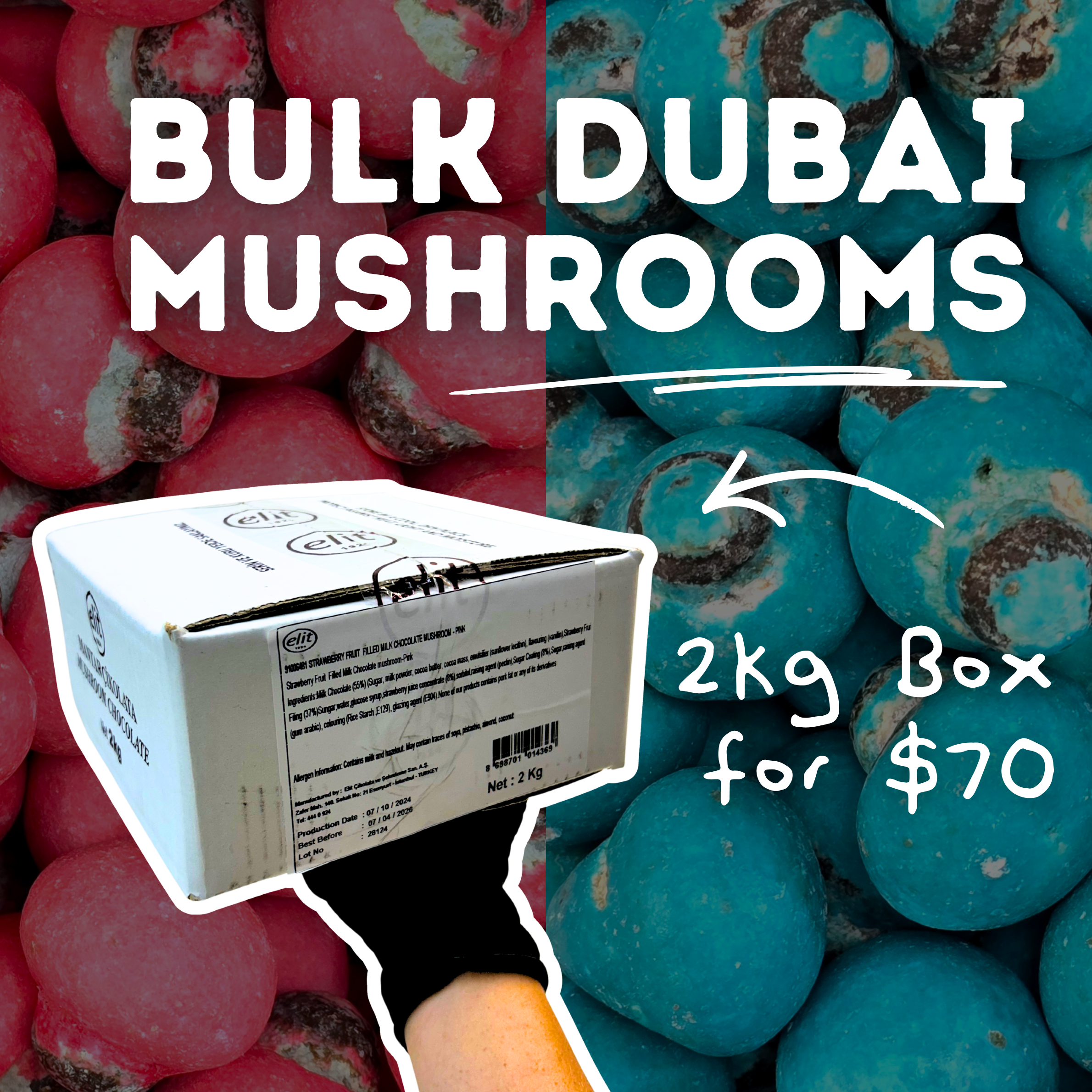 Bulk Dubai Mushrooms - 2kg Box - Pik n Mix Lollies NZ