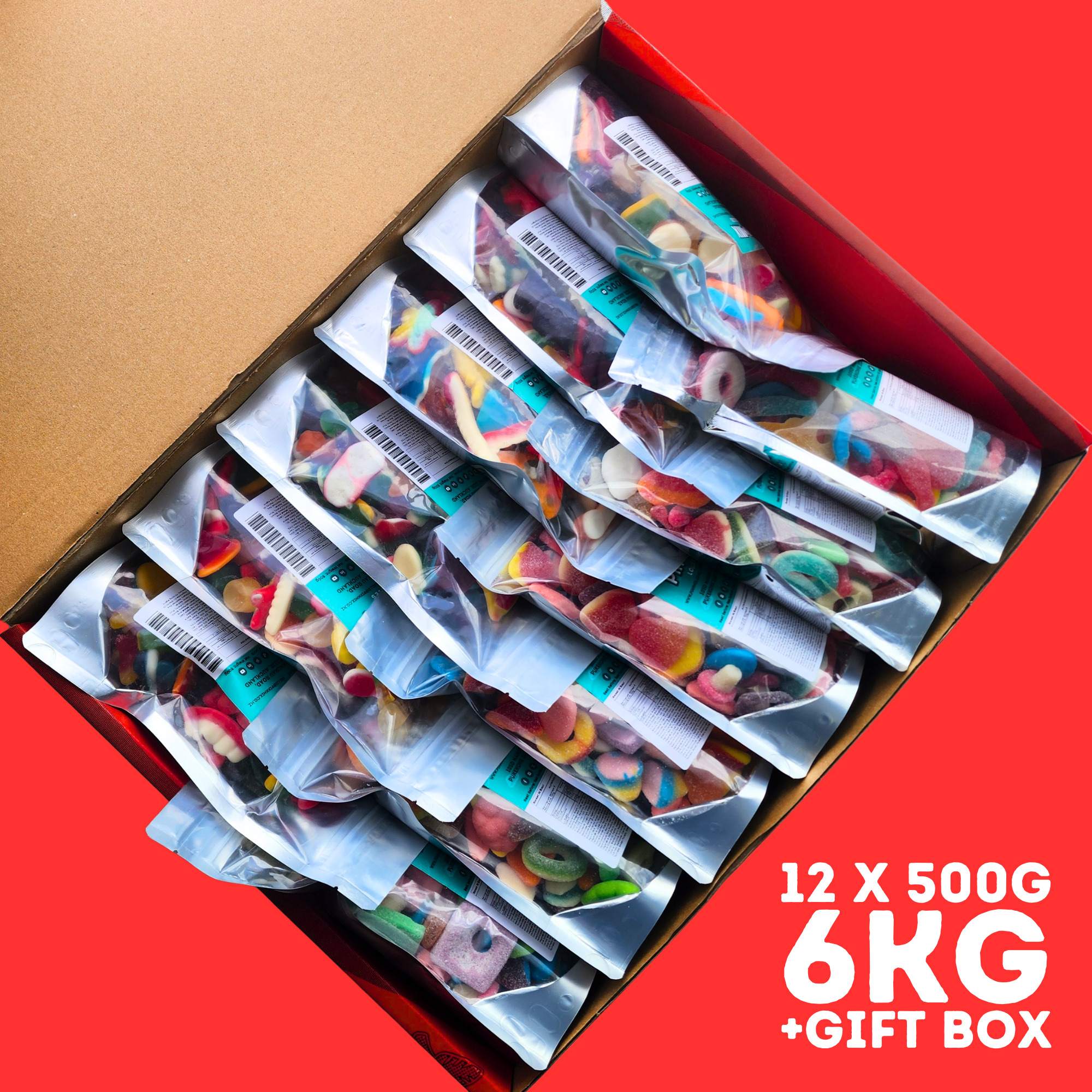 Christmas Bulk Gift Box - 12 x 500g bags - Pik n Mix Lollies NZ