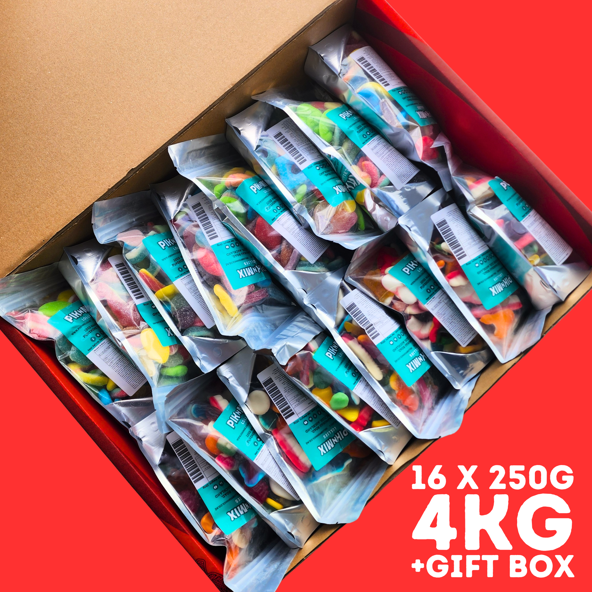 Christmas Bulk Gift Box - 16 x 250g bags - Pik n Mix Lollies NZ