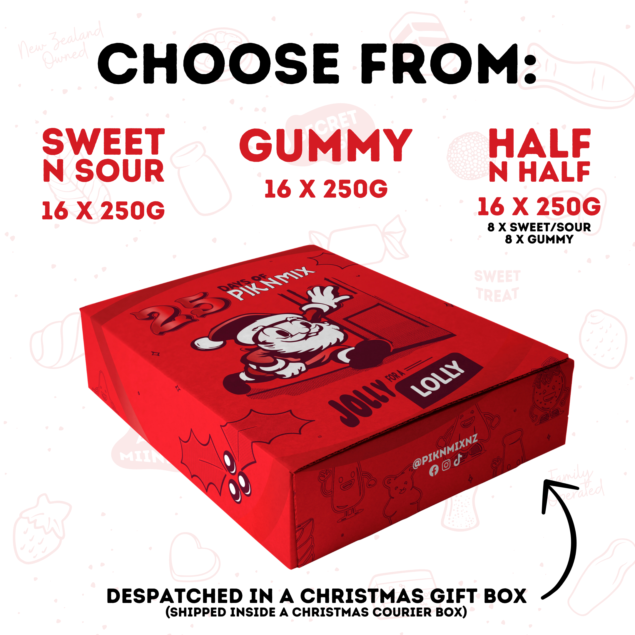 Christmas Bulk Gift Box - 16 x 250g bags - Pik n Mix Lollies NZ