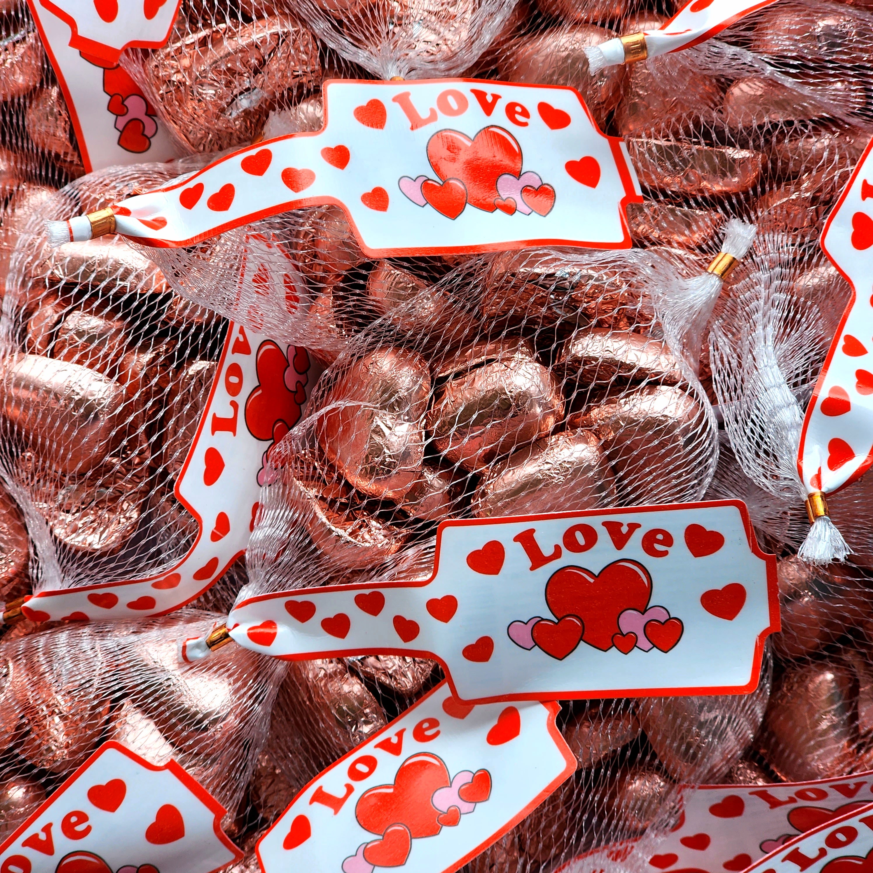 Rose Gold Wrapped Chocolate Hearts - Pik n Mix Lollies NZ