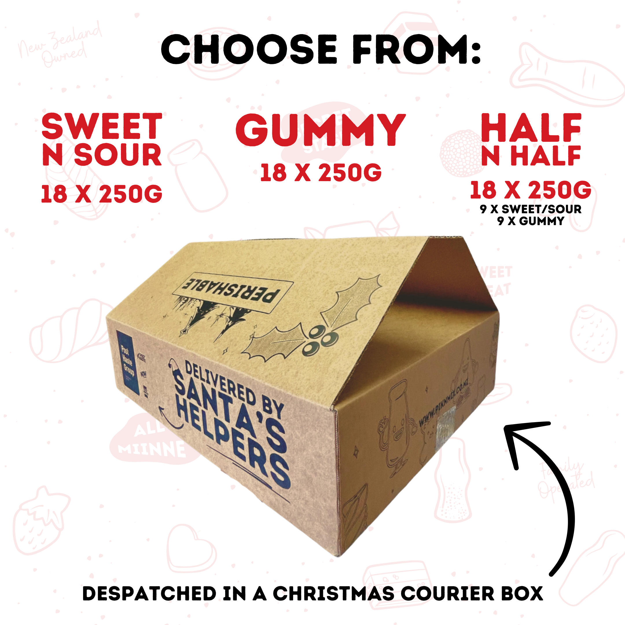 Christmas Bulk Box - 18 x 250g bags - Pik n Mix Lollies NZ