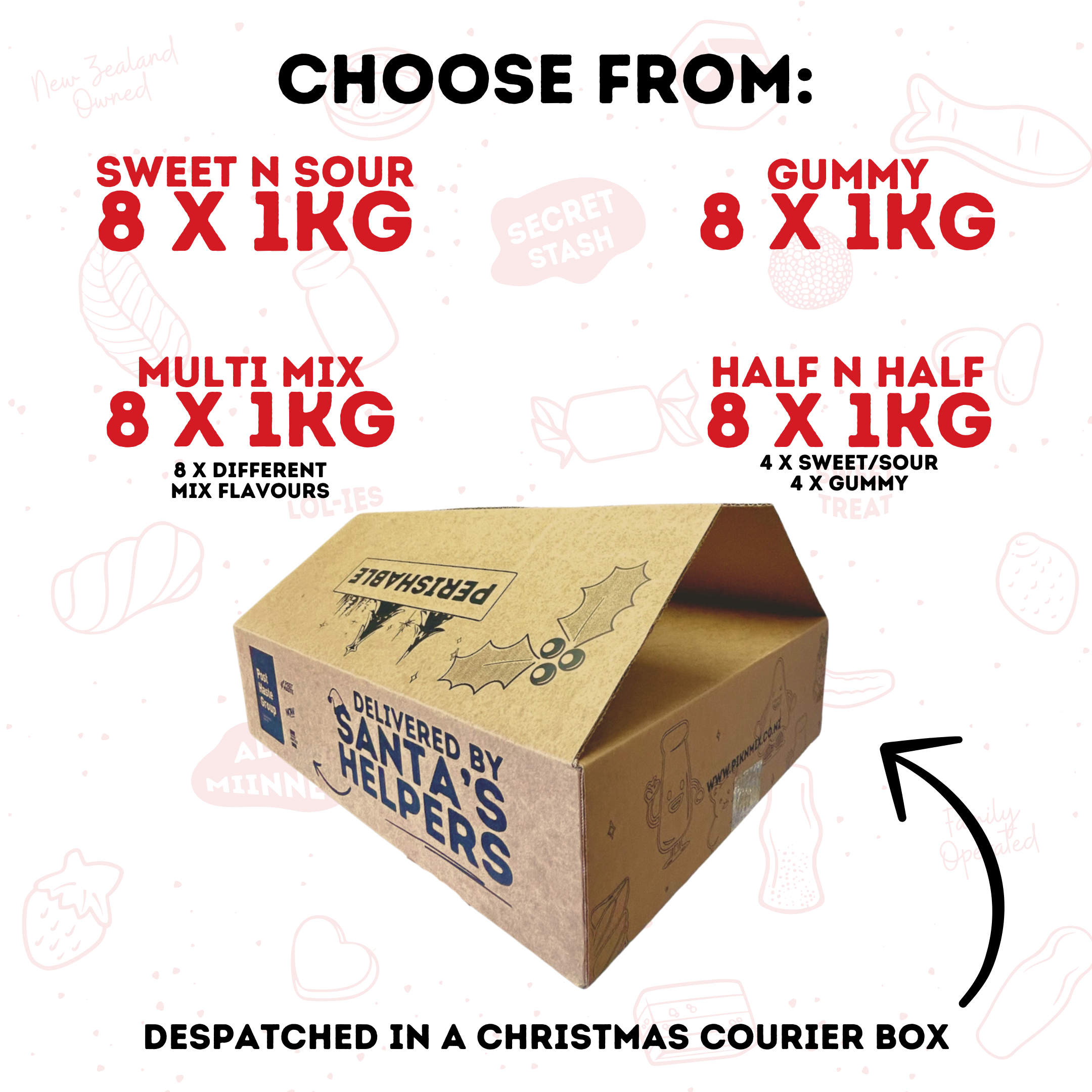 Christmas Bulk Box - 8 x 1kg bags - Pik n Mix Lollies NZ