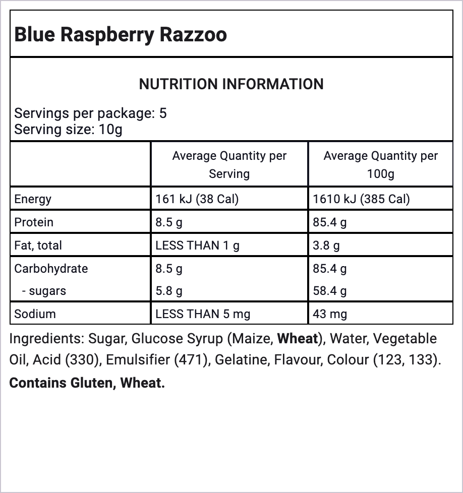 Razzoo - Blue Raspberry - Pik n Mix Lollies NZ