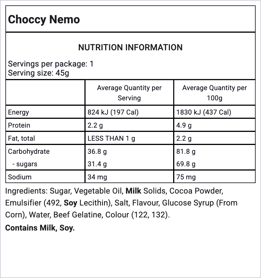 Choc Nemo Choccy Nemo