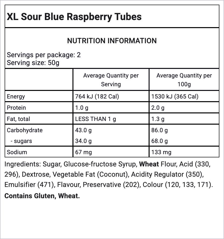 XXL Sour Rainbow Tubes - Pik n Mix Lollies NZ