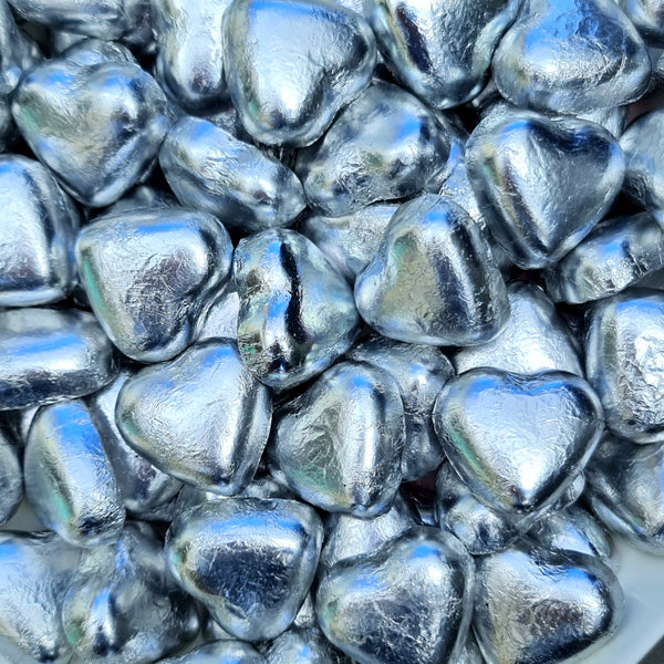 Silver Wrapped Chocolate Hearts - Pik n Mix Lollies NZ