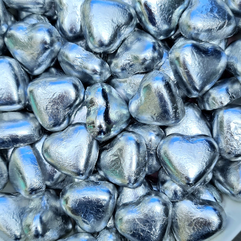 Silver Wrapped Chocolate Hearts - Pik n Mix Lollies NZ