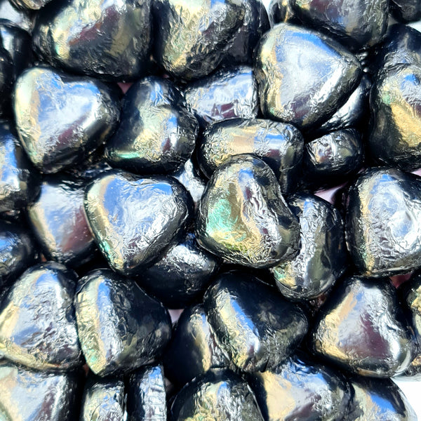 Black Wrapped Chocolate Hearts - Pik n Mix Lollies NZ