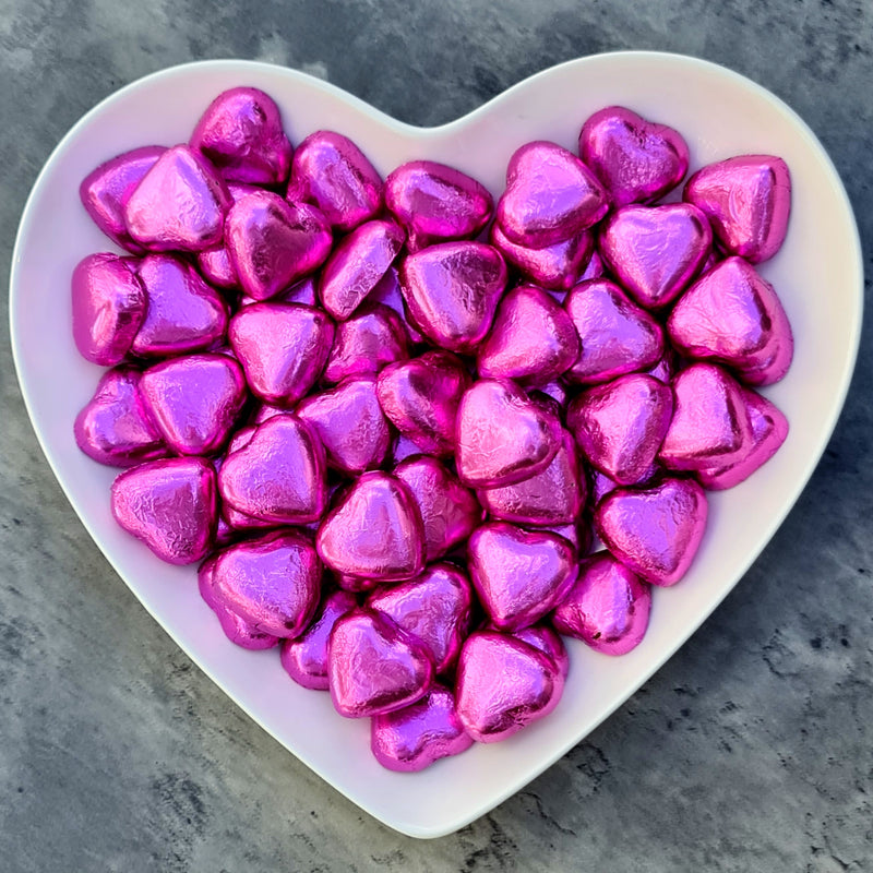 Hot Pink Wrapped Chocolate Hearts - Pik n Mix Lollies NZ