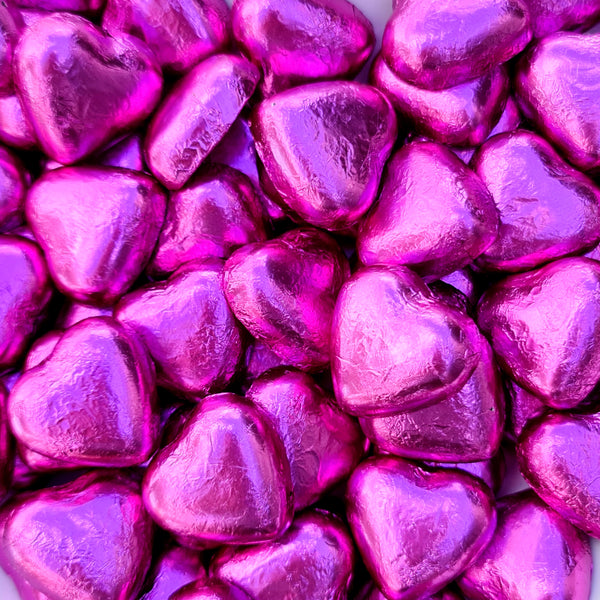 Hot Pink Wrapped Chocolate Hearts - Pik n Mix Lollies NZ