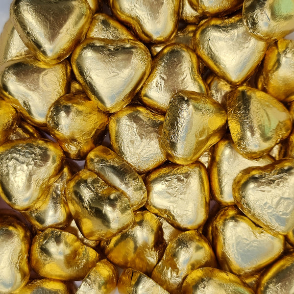 Gold Wrapped Chocolate Hearts - Pik n Mix Lollies NZ